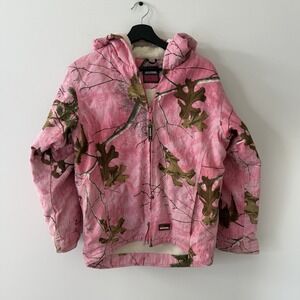 Berne Realtree Jacket Youth Girls L Pink Camo Hooded Fleece Lined Heavyweight